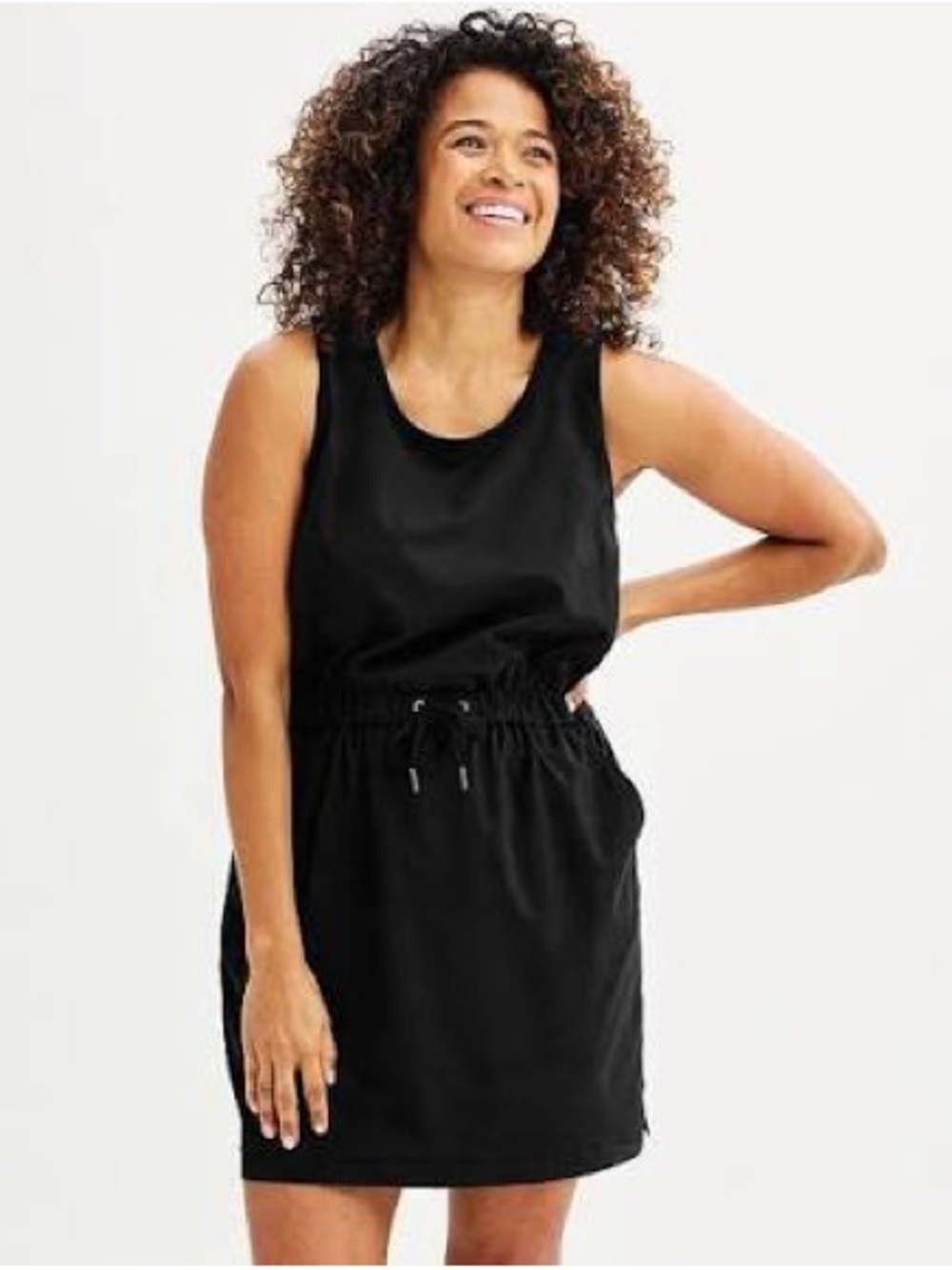 Women’s Black Drawstring Waist Sleeveless Dress